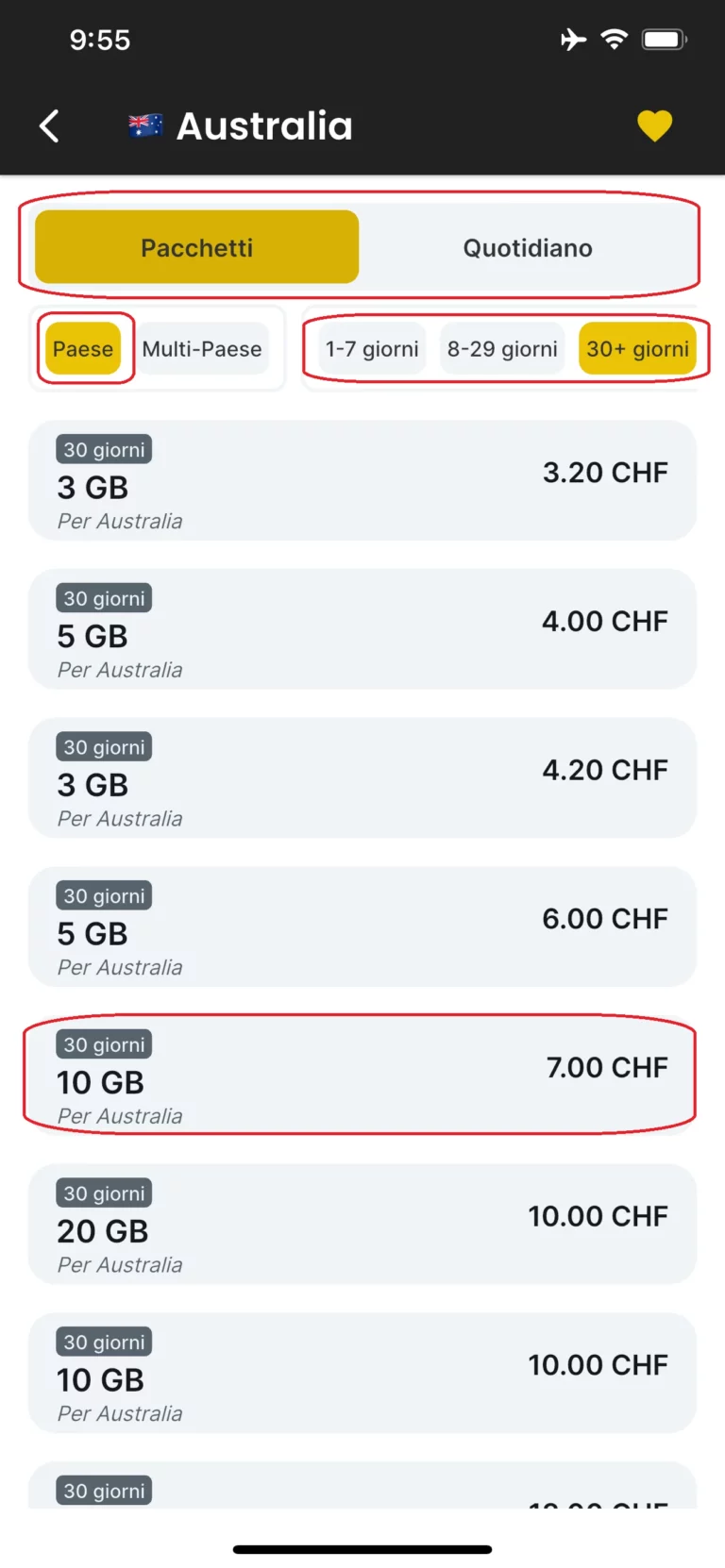 Seleziona eSIM
