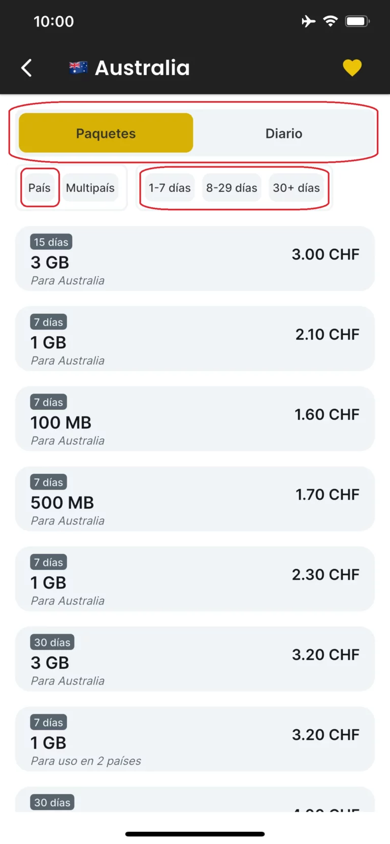 Filtrar por eSIM