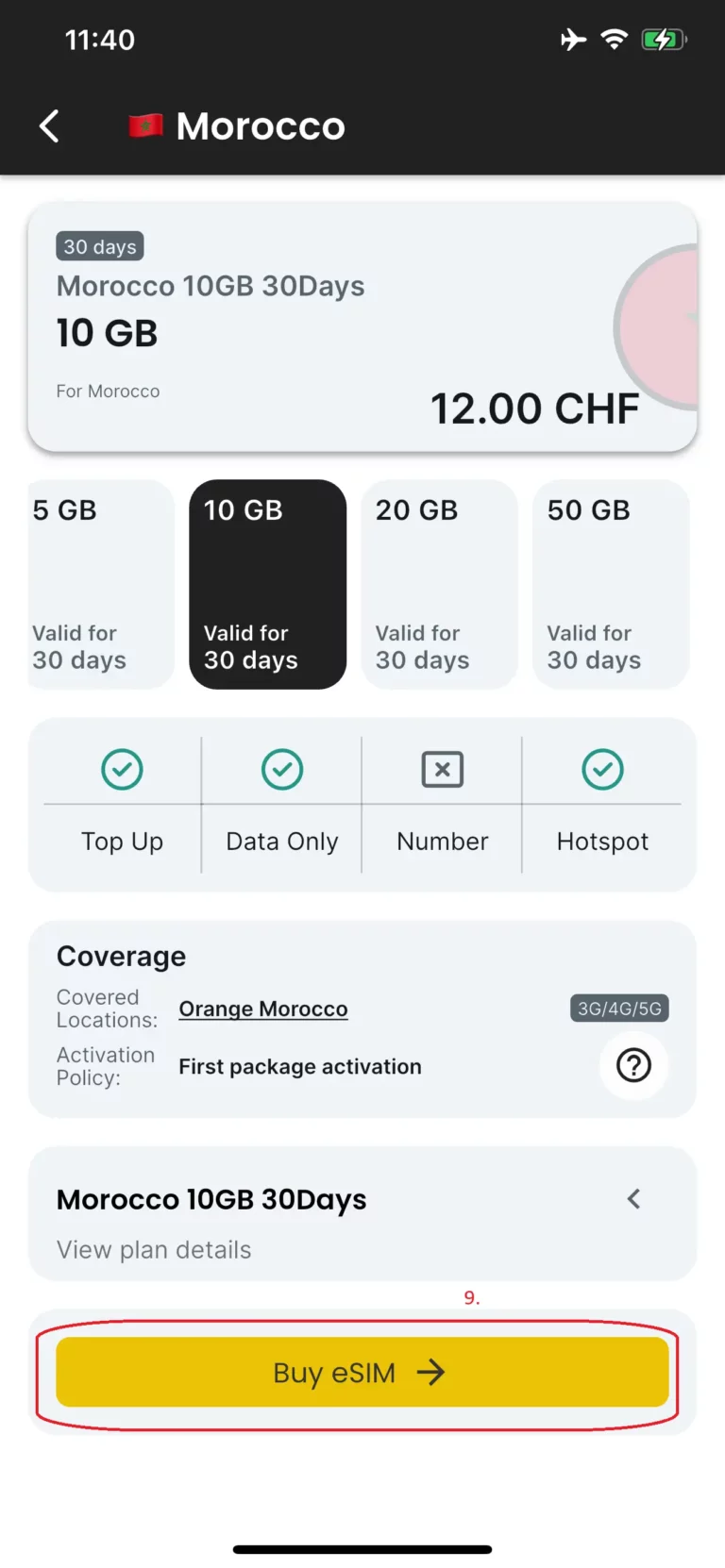 Check eSIM and continue