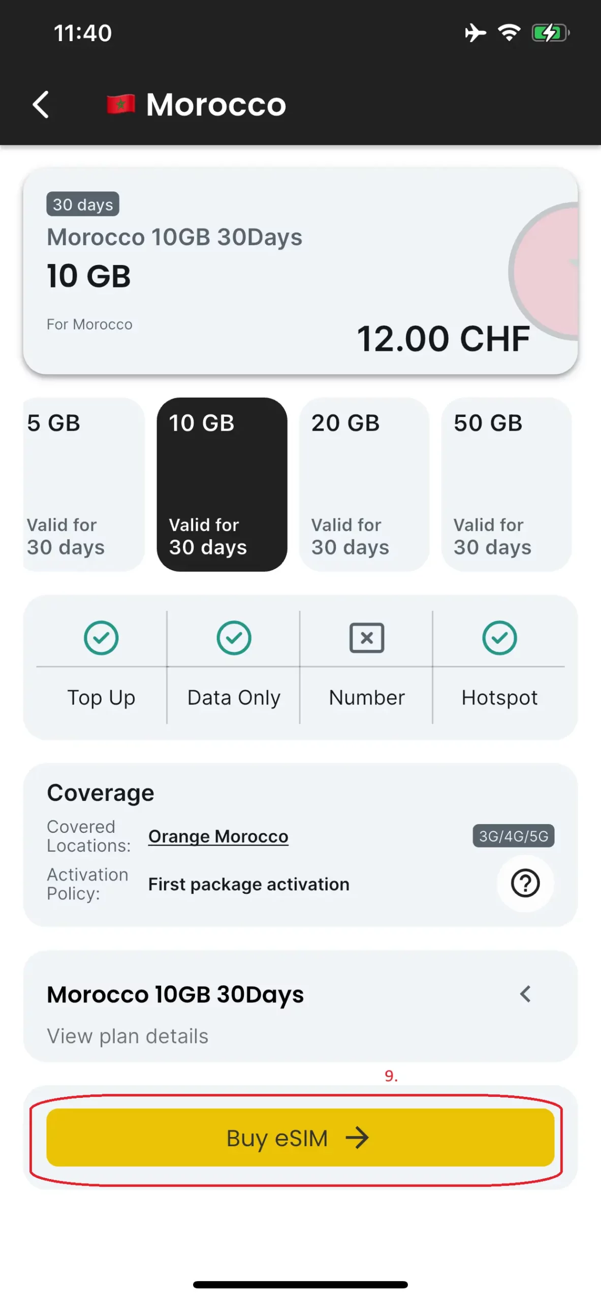 Check eSIM and continue