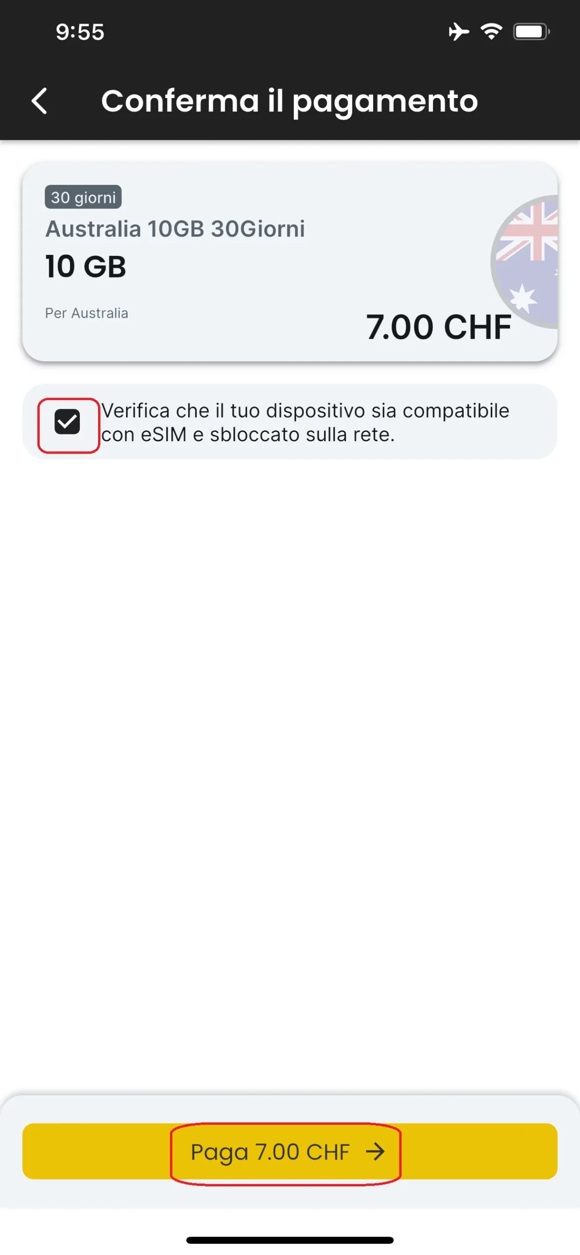 Accetta i termini e le condizioni e procedi al pagamento