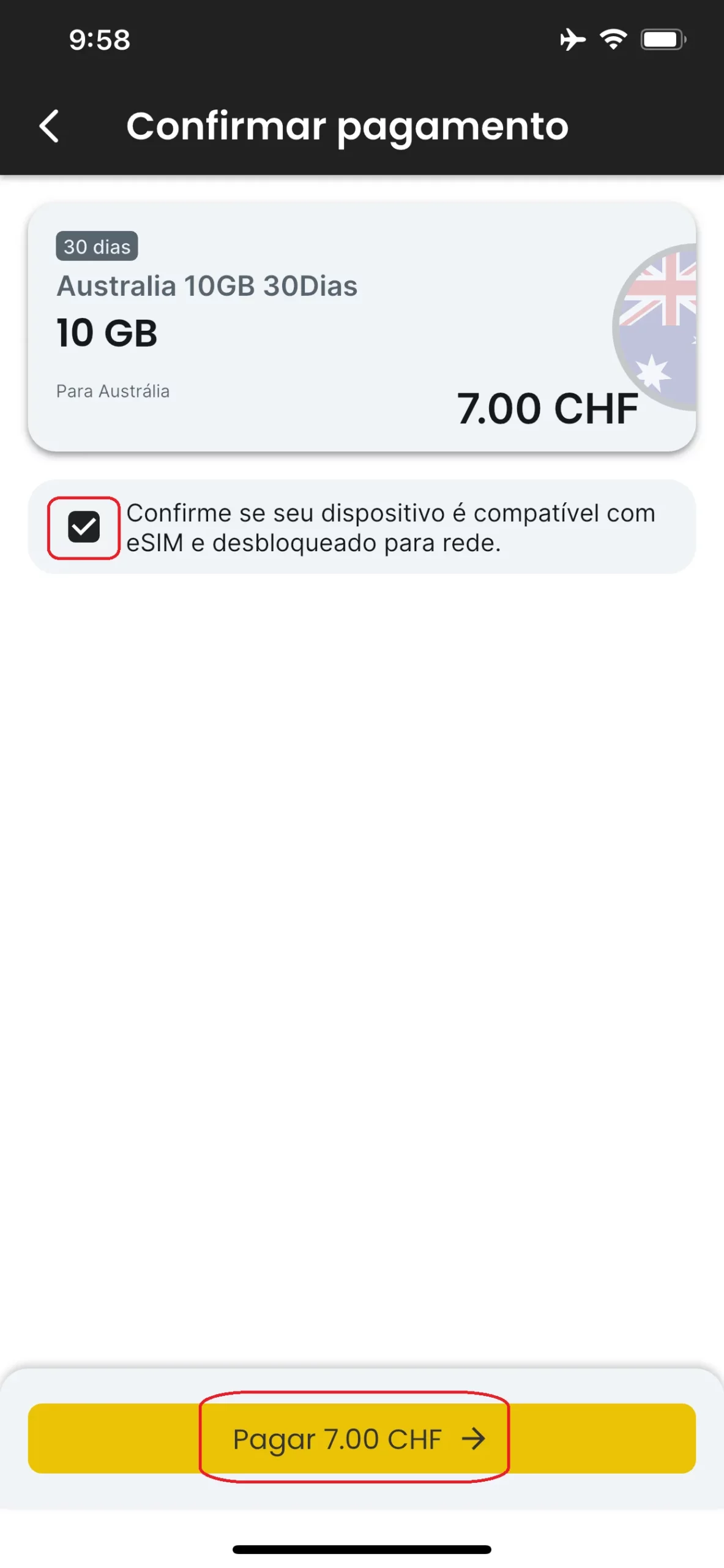 Aceitar os termos e condições e prosseguir para o pagamento