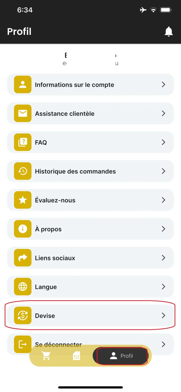 Ouvrir le profil