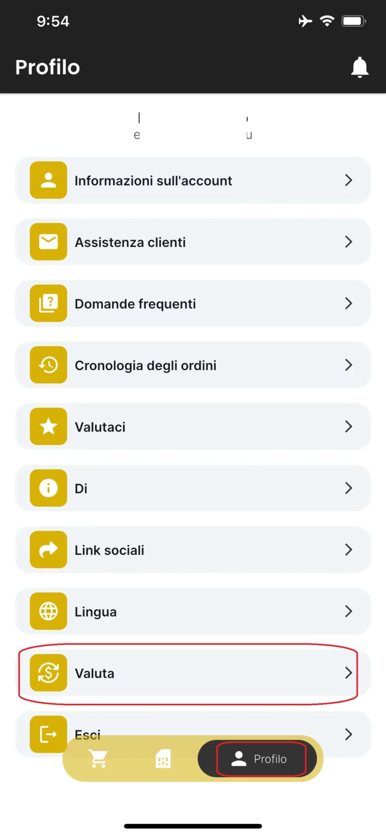 Apri profilo