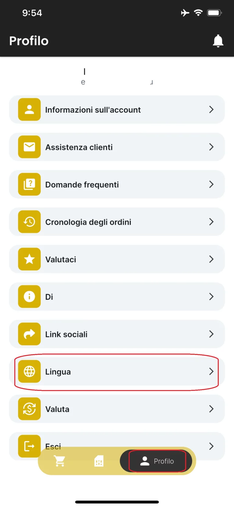 Apri profilo