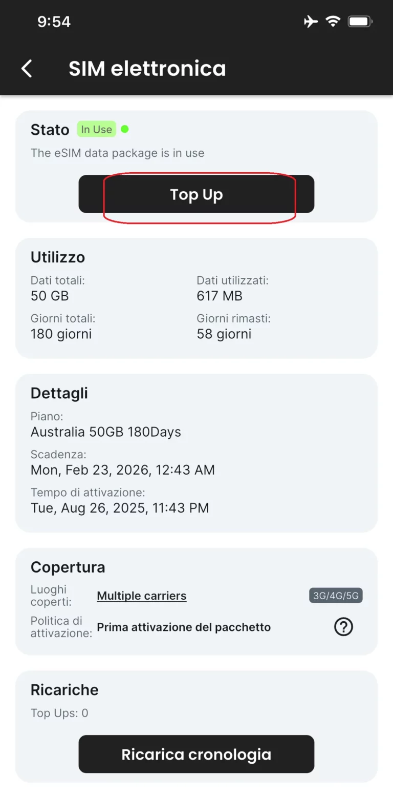 Clicca sul "Top Up"