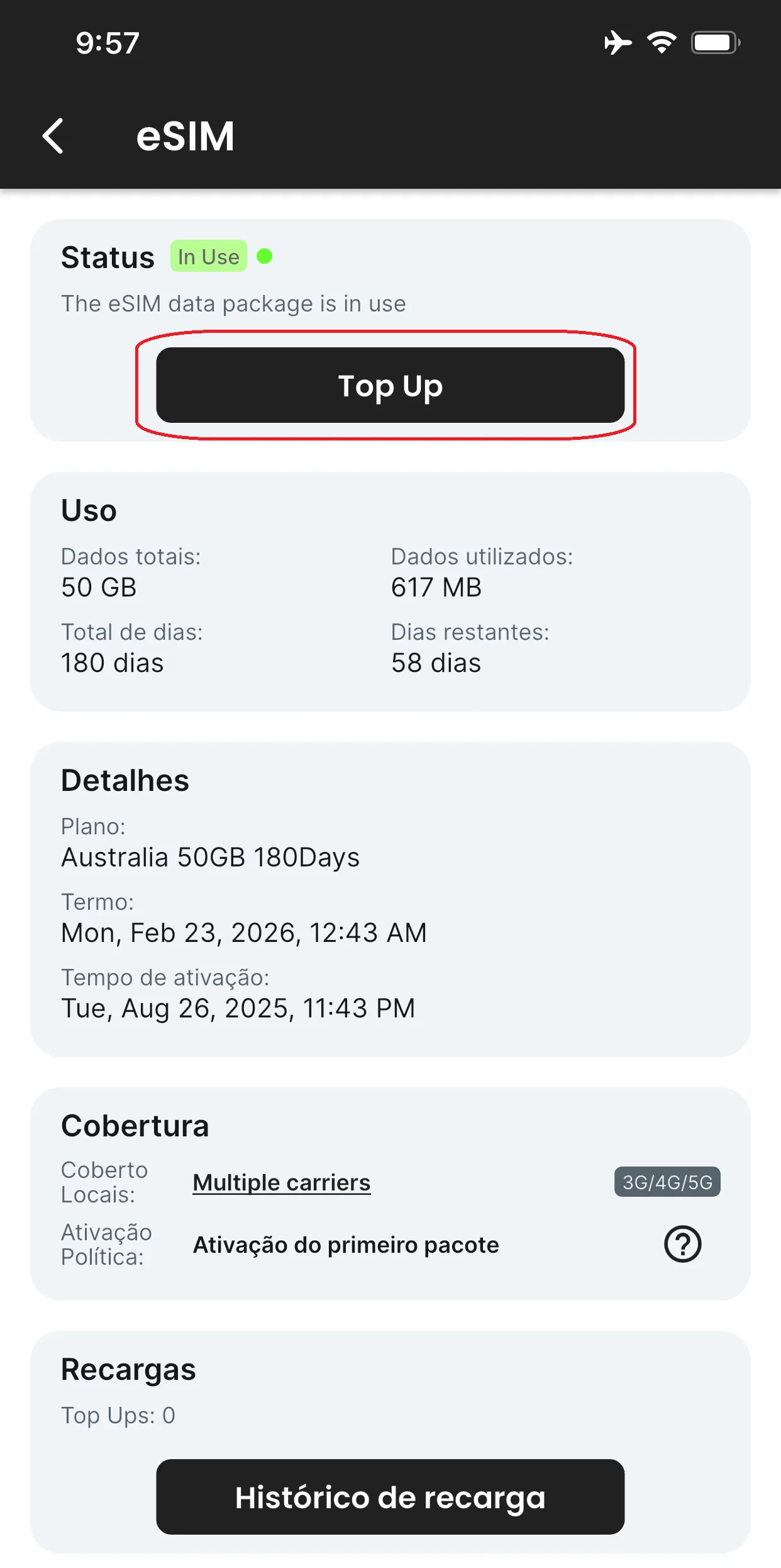 Clique em “Top Up”