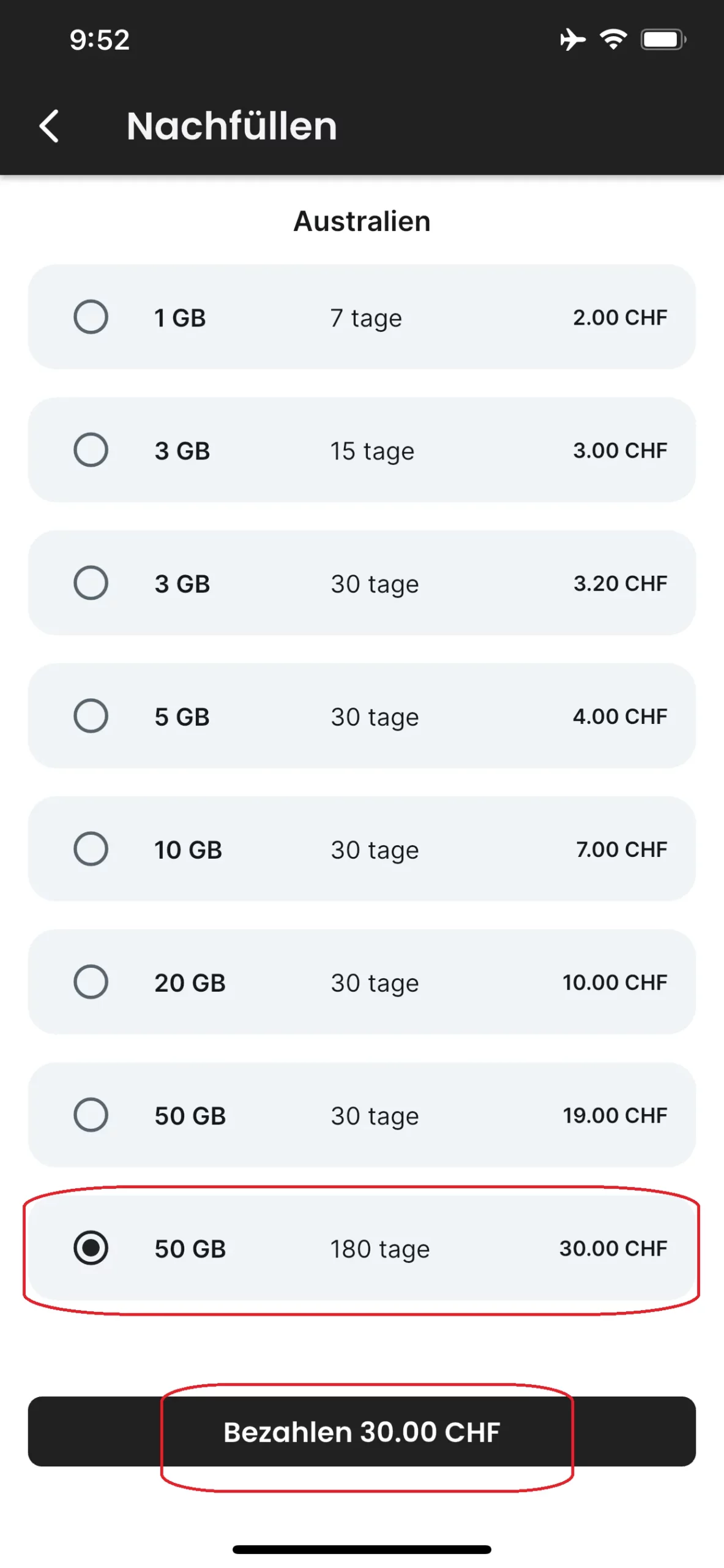 Wählen Sie den Aufladebetrag.
