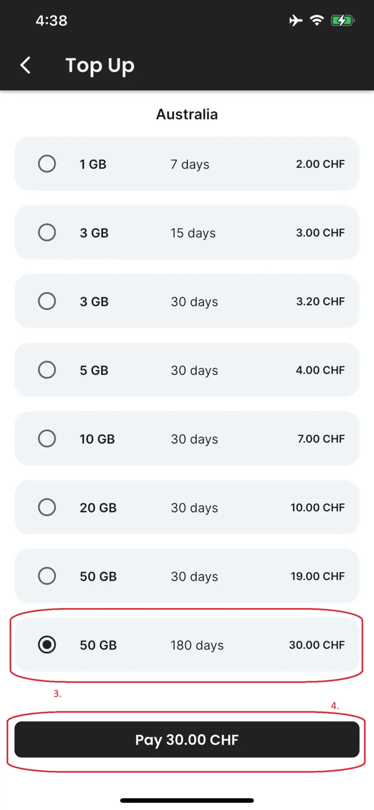 Select Top Up amount