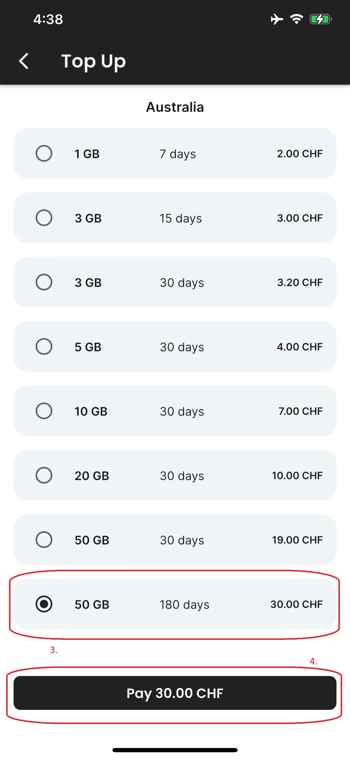 Select Top Up amount