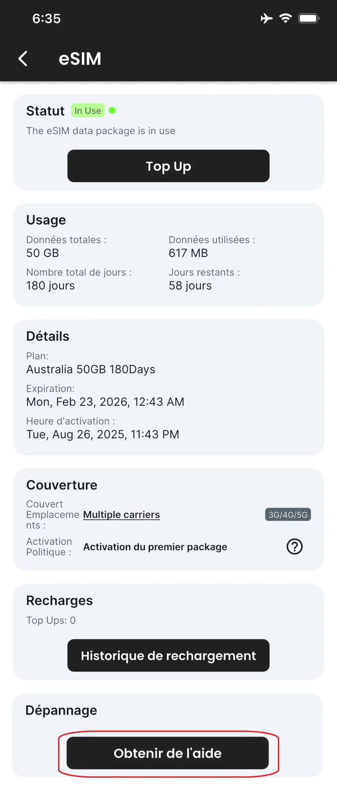 Cliquez sur « Obtenir de l’aide ».