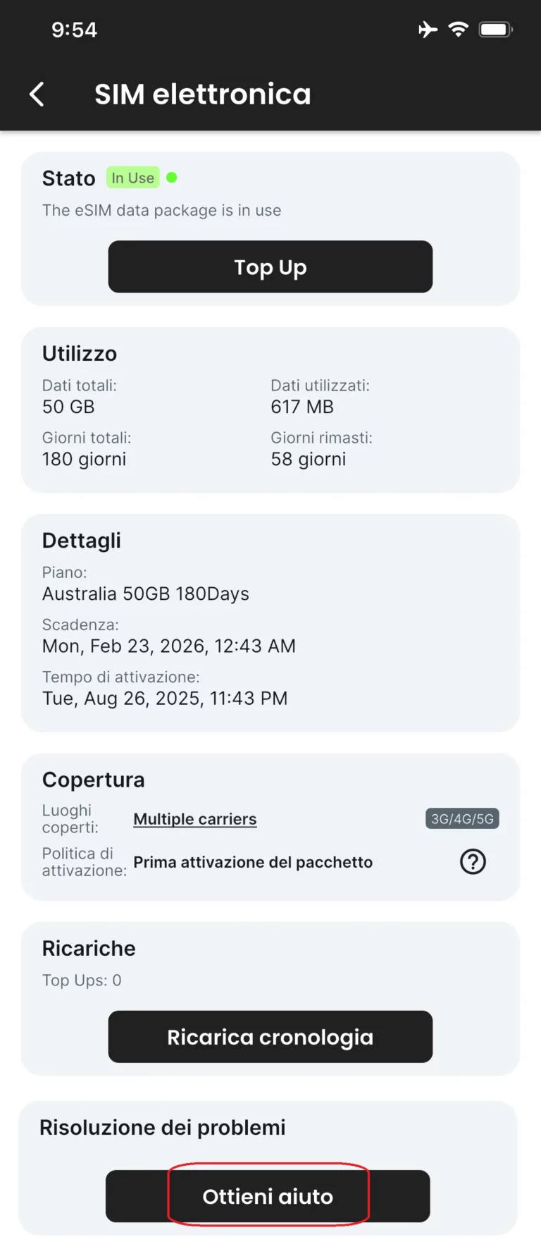 Clicca su "Ottieni aiuto"