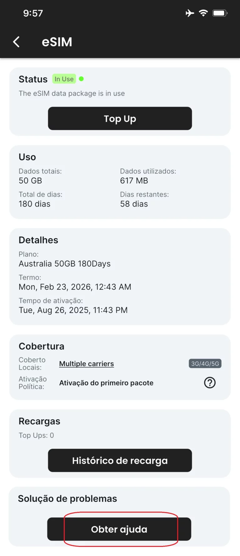 Clique em "Obter Ajuda"