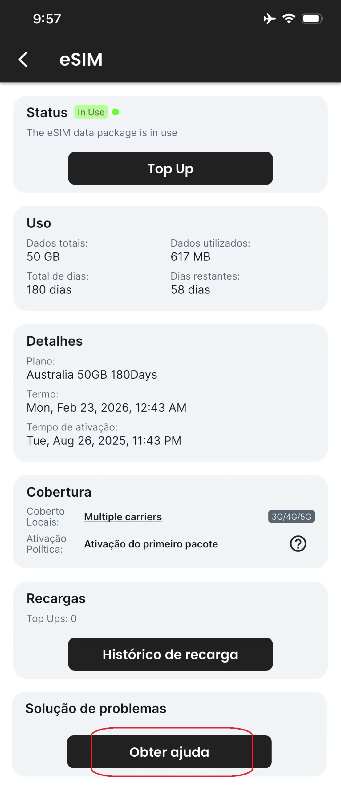 Clique em "Obter Ajuda"
